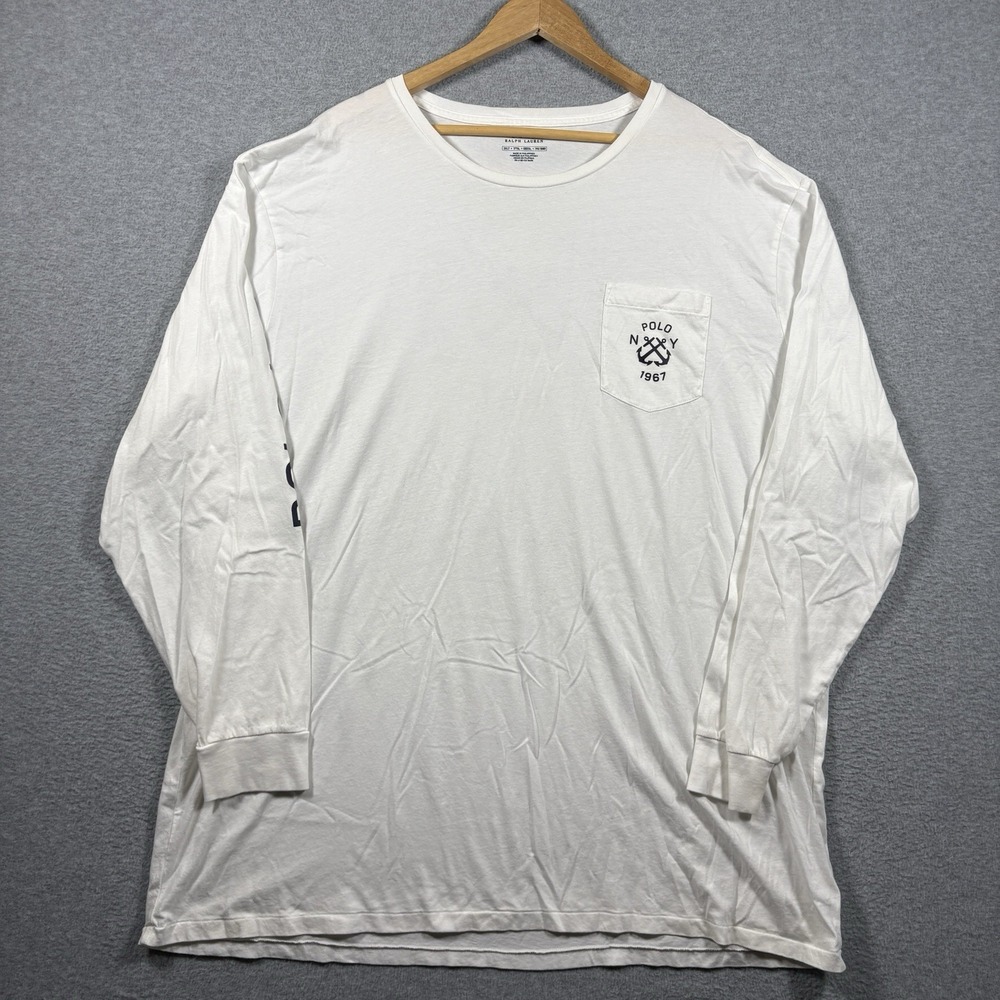 Polo Ralph Lauren Mens White Nautical Anchor Pocket Long Sleeve T-Shirt 3XL